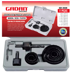 REF: GD-3028 JOGO DE SERRA COPOS COM 11 PEÇAS NA MALETA
