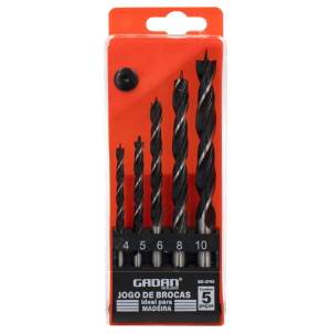 GD-3740 - CONJUNTO COM 5 PEÇAS DE BROCAS PARA FURAR MADEIRA 4/5/6/8/10MM