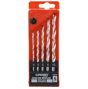 GD-3750 - CONJUNTO COM 5 PEÇAS DE BROCAS PARA FURAR CONCRETO 4/5/6/8/10MM