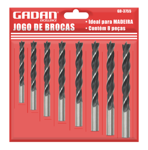 GD-3755 - CONJUNTO COM 8 PEÇAS DE BROCAS PARA FURAR MADEIRA 3/4/5/6/7/8/9/10MM