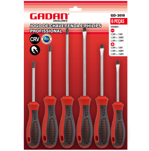 GD-3019 - JOGO DE CHAVES DE FENDA/PHILIPS C/ 6 PEÇAS