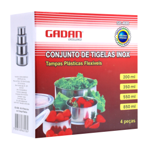 GD-4680 - CONJUNTO 4 POTES DE AÇO INOXIDÁVEL COM TAMPA