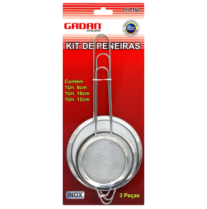 GD-4270 - KIT 3 PENEIRAS DE AÇO INOXIDÁVEL - 8-10-12CM