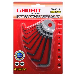GD-3024 - JOGO DE CHAVES ALLEN E TORX C/ 8PCS 